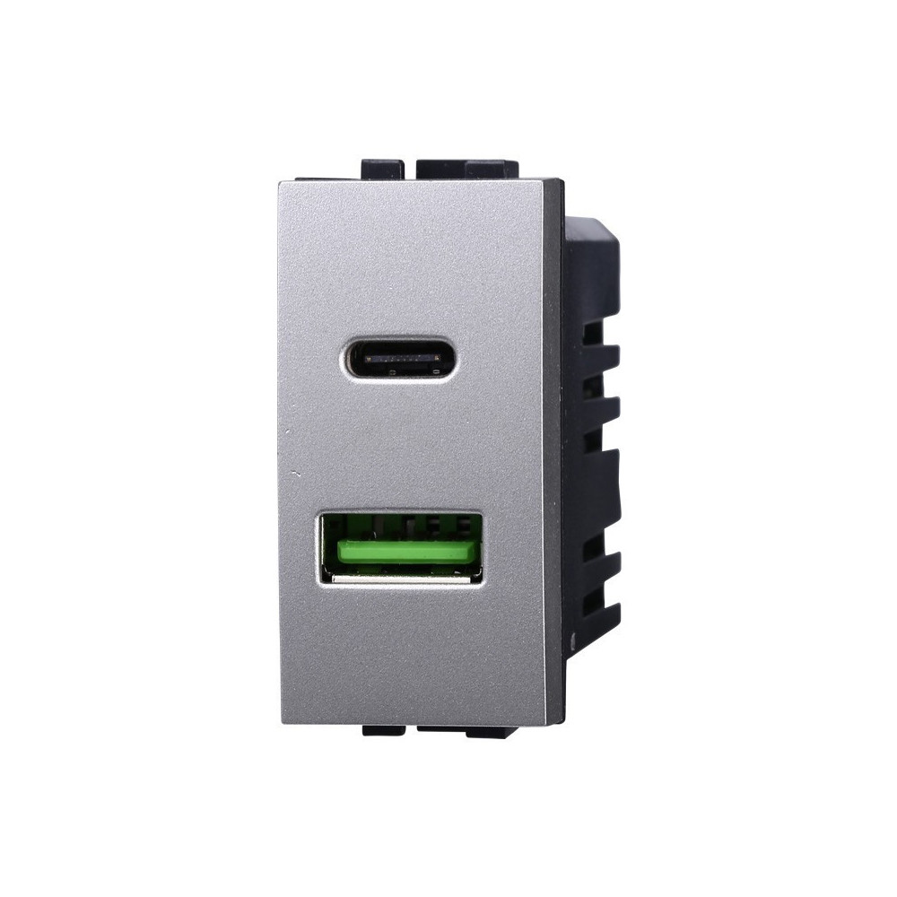 ETTROIT PRESA USB 2 IN 1 (USB-A + USB-A) - SERIE MOON - GRIGIO (AG2402) Compatibile BTicino Axolute
