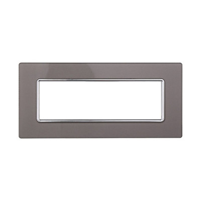 ETTROIT PLACCA IN VETRO 6 MODULI - SERIE SOLAR - ARGENTO (MT84606) Compatibile BTicino Matix