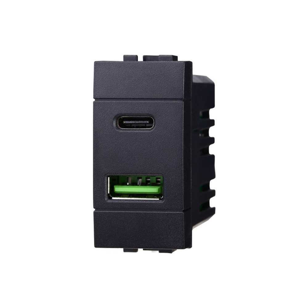 ETTROIT PRESA USB 2 IN 1 (USB-A + USB-C) - SERIE SPACE - NERO (LN3002) Compatibile BTicino Living