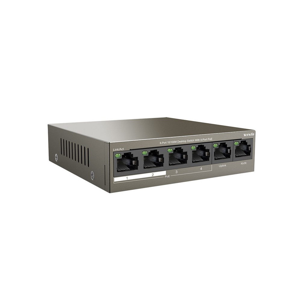 TENDA TEF1106P-4-63W - DESKTOP SWITCH 6 PORTE CON 4 PORTE POE + 2 PORTE FE (DATA+NVR) - 10/100 MBPS - CHASSIS METALLO
