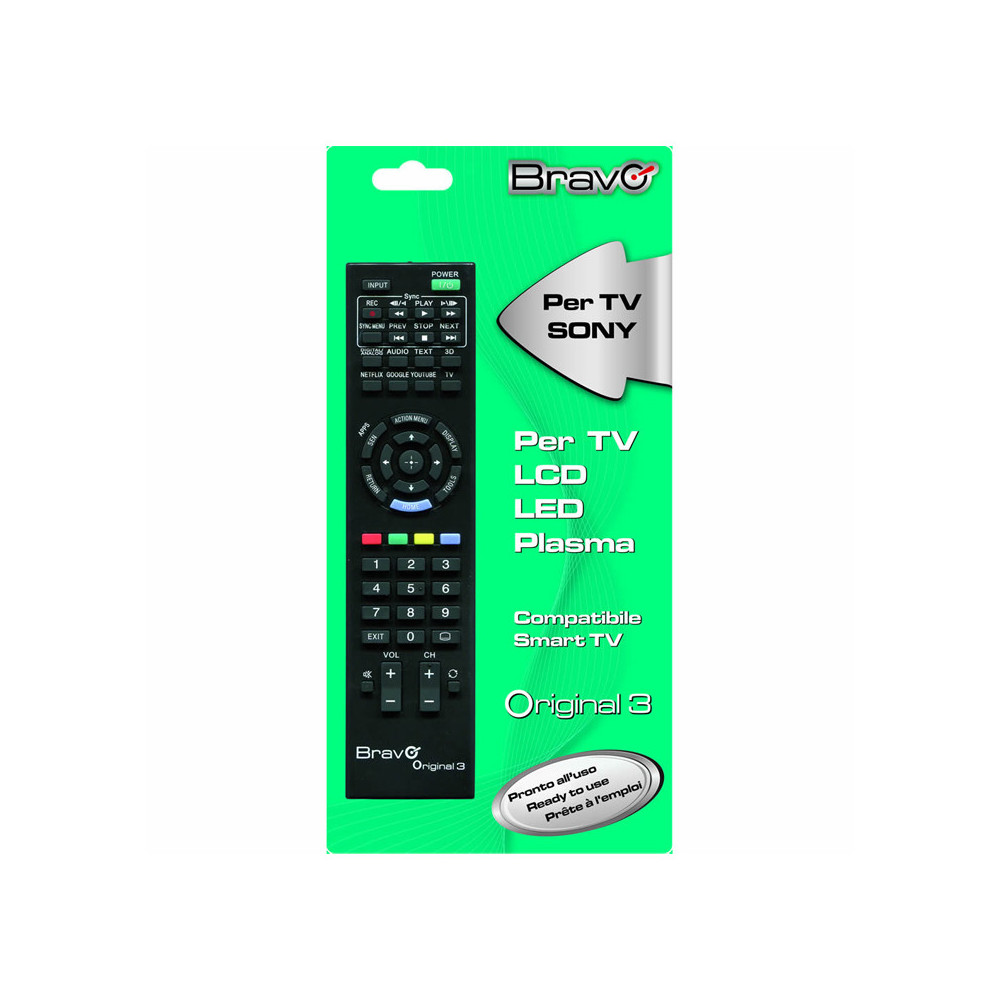 BRAVO ORIGINAL 3 (90202049) - TELECOMANDO COMPATIBILE FEDELMENTE RIPRODOTTO PER TV SONY